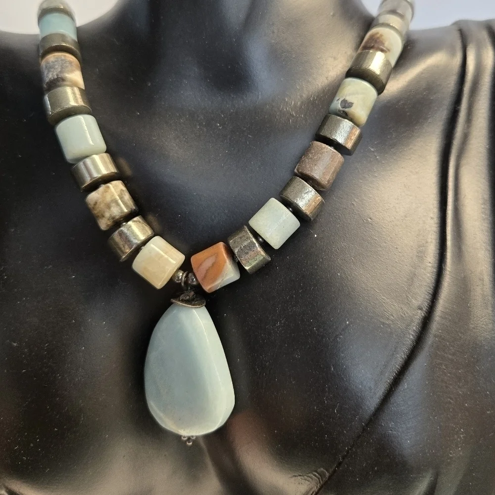 Agate Sterling silver various stone necklace
